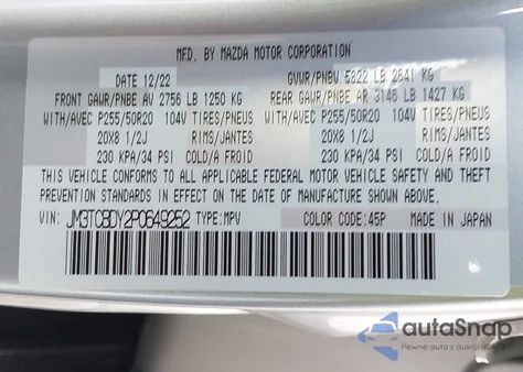 2023 Mazda Cx-9 Grand Touring from USA, damaged, VIN JM3TCBDY2P0649252